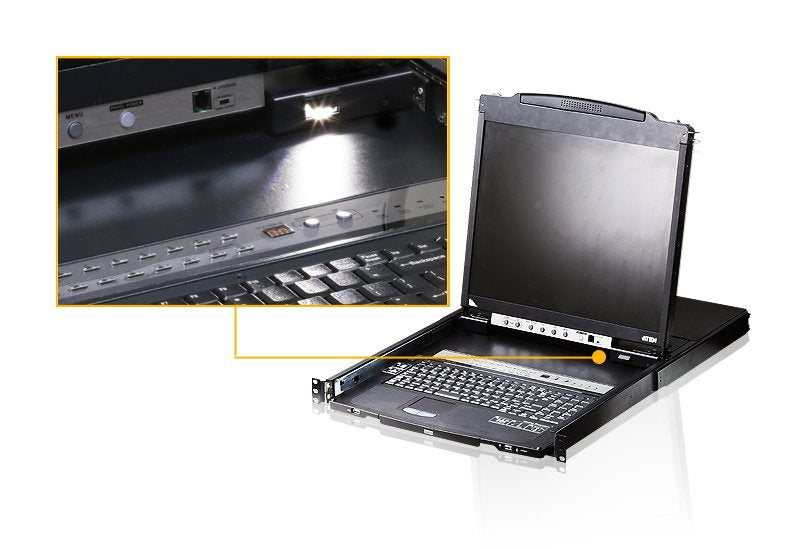Consola Lcd Dual Rail Con Switch Kvm Integrado Vga Ps/2-Usb De 8 Puertos (Teclado Ingles Usa)
