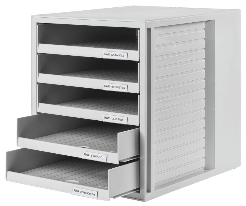 Han Schubladenbox Schrank-Set,Din A4 5 Schubladen, Lichtgris