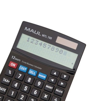 Maul Calculadora Comercial Mtl 700  Calculadora Con Funciones Comerciales  Pantalla De 12 Dígitos Con 2 Líneas  Función De Margen De Coste Incluida  Solar/Batería  Negro