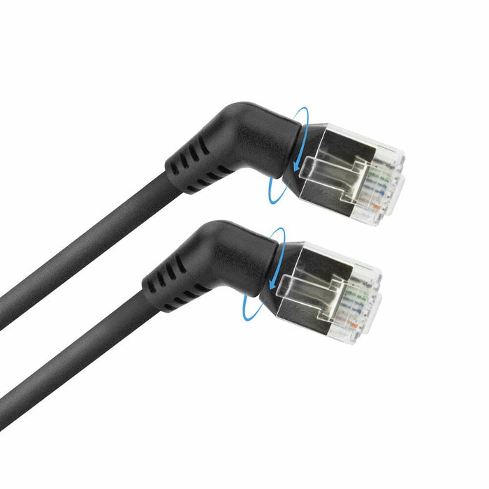 Latiguillo Cat 6a, U/Ftp,  0,50 M, Negro, Pvc Slim Delgado Acodado 90º Con Ángulo Giratorios De 360° Act