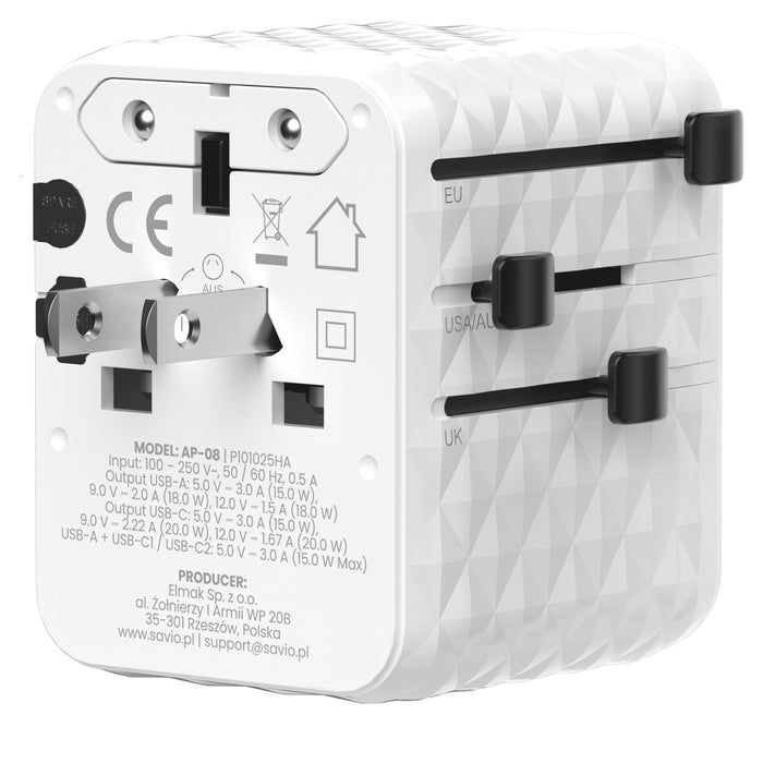 Savio Ap-08 Adaptador E Inversor De Corriente 20 W Blanco