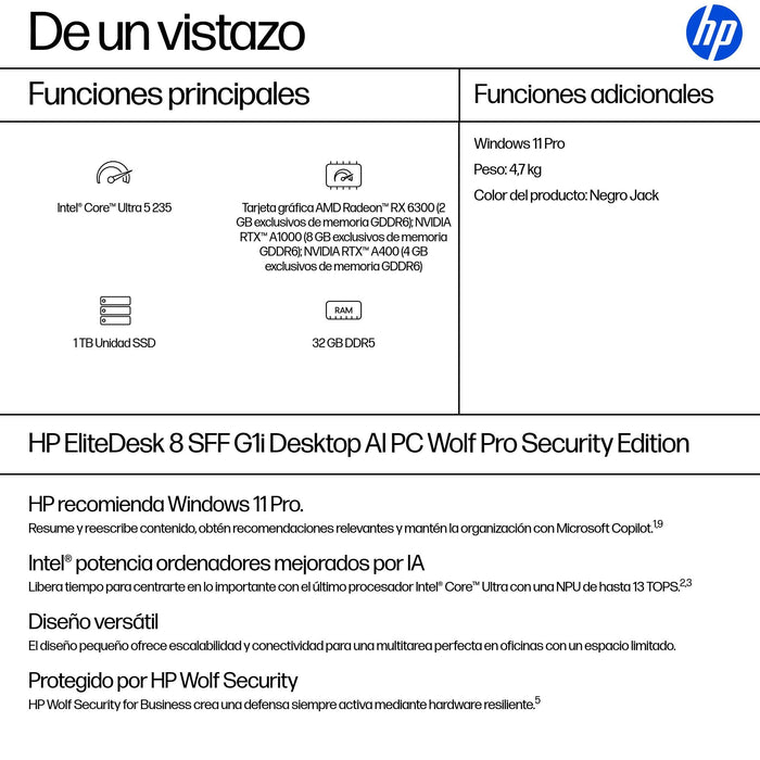 EAN 826581234838 - HP EliteDesk 8 SFF G1i Desktop AI PC Wolf Pro Security Edition Intel Core Ultra 5 235 32 GB DDR5-SDRAM 1 T imagen 3