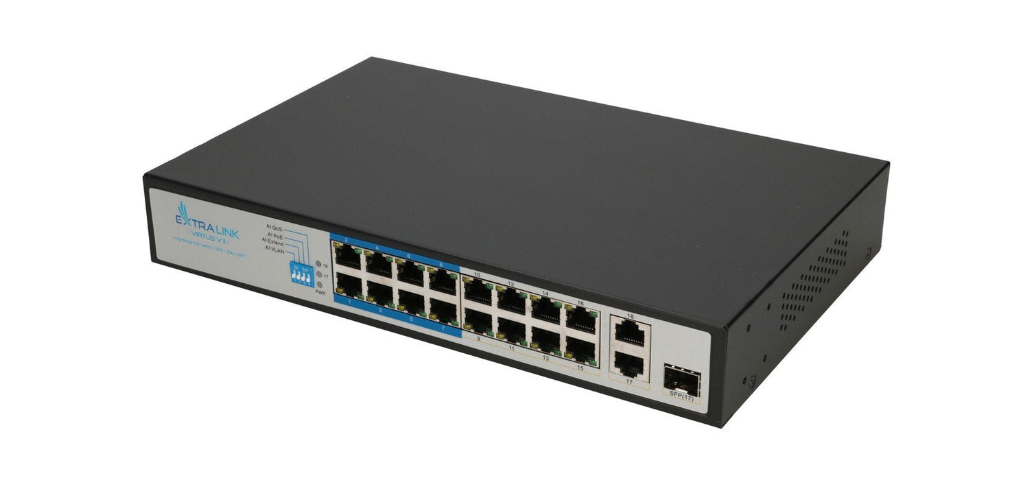 Extralink Ex.16101 Virtus V3 Switch Poe 16x 100mb/S Poe/Poe+ 2x Gigabit Rj45 + 1x Sfp Poe Budget 150w
