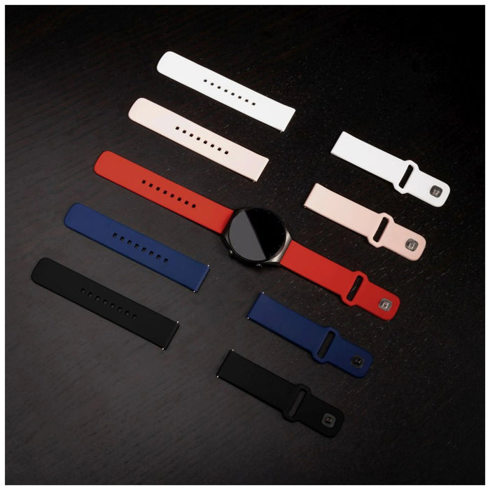 Fixed Silicone Sporty Strap Set With Quick Release 20mm For Smartwatch, Blue
