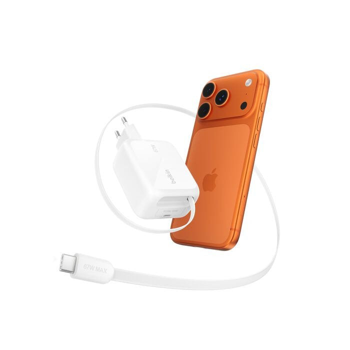 Belkin Boost Charge Pro 67w Dual Gan Retract.Cable Whi Wch022kqwh