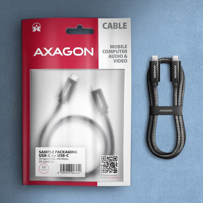 EAN 8595247907417 - Axagon BUCM2-CM20AB Ladekabel USB-C zu USB-C 2.0, 2 m, PD 240 W 5 A, ALU - Schwarz - 2 Meter langes USB-C imagen 7