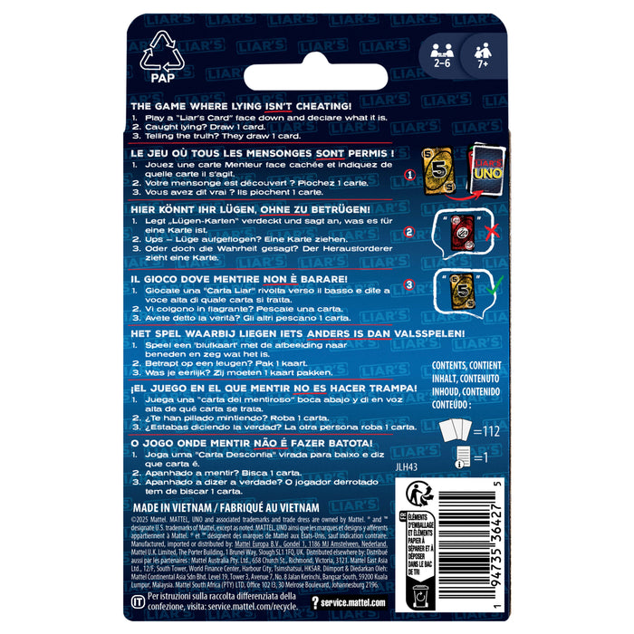 EAN 0194735364275 - Games JLH43 juego de tablero Liar's UNO Juego De Cartas Perder las cartas imagen 6