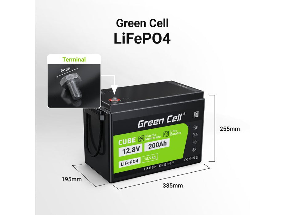 Green Cell Akumulator Lifepo4 200ah 12.8v 2560wh Litowo-¯Elazowo-Fosforanowy Do Kampera, Paneli Solarnych, Foodtrucka, Off-Grid (Cav04s) Batería Recargable Indu