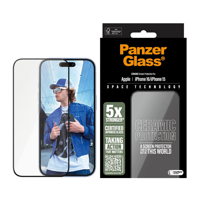 EAN 5715685002298 - PanzerGlass ® Ceramic Screen Protector iPhone 16 | 15 | Ultra-Wide Fit w. EasyAligner Protector de pantal imagen 2