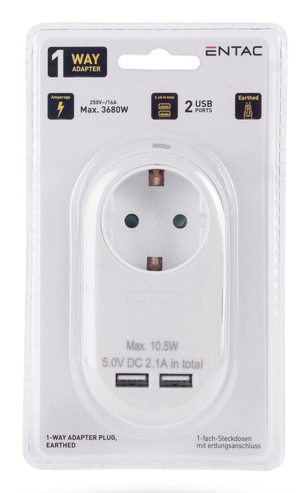 Entac Meckdosenadaptador + 2x Usb-A Blanco