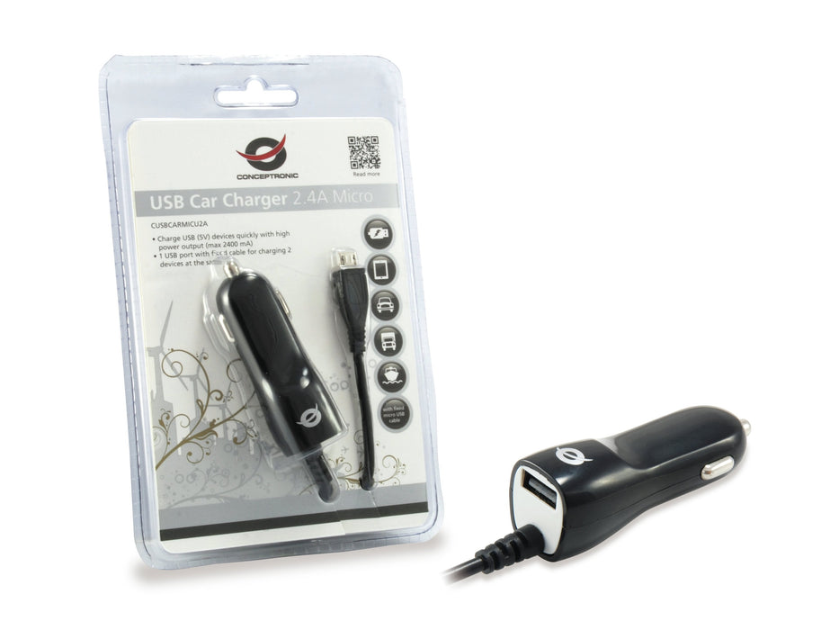 Conceptronic Cargador Usb 5v Para Coche 1 Puerto Usb + Cable Micro Usb 14/24v 2a 1205451