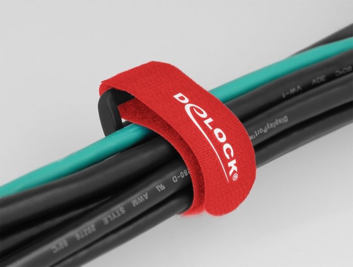 Delock Klett-Cablebinder Mit Schlaufe L 190 X B 25 Mm Rot 5 Stück
