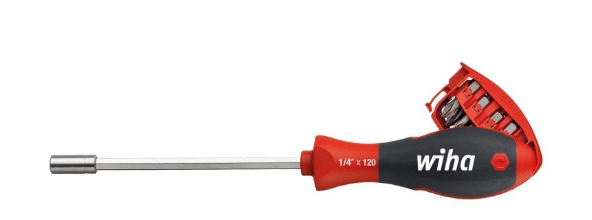 Wiha Schraubendreher 1/4", Mit Bit-Magazin (Negro/Rojo, Mit 8 Bits) 32901