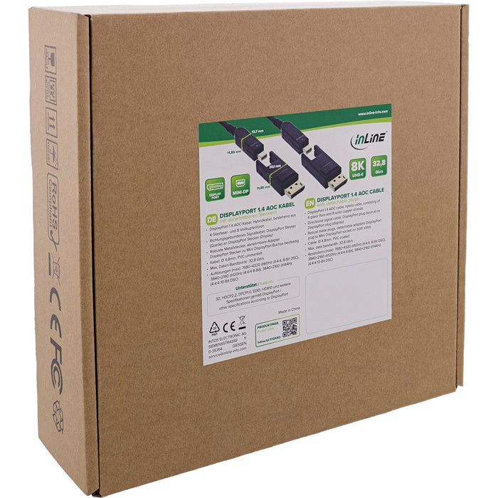 Inline® Displayport 1.4 Aoc Cable, 8k4k, Displayport Plug Detachable 15m