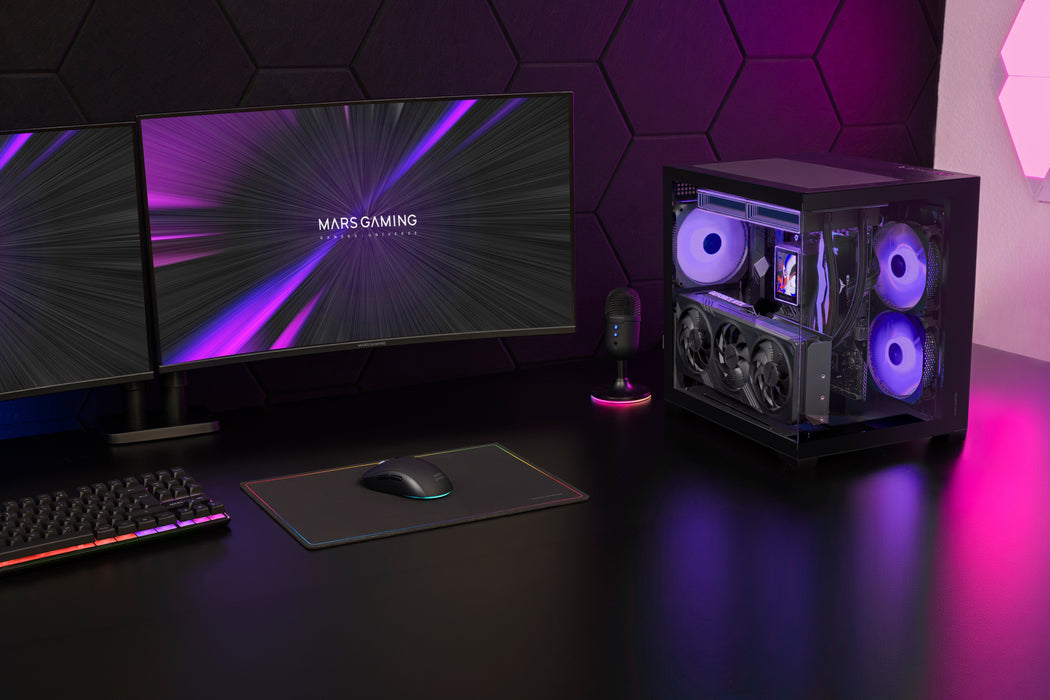 Caja Pc  Microatx Mars Gaming Mc-View3 Gpu Max 330mm Cristal Templado Panoramico Argb Usb-C Negra