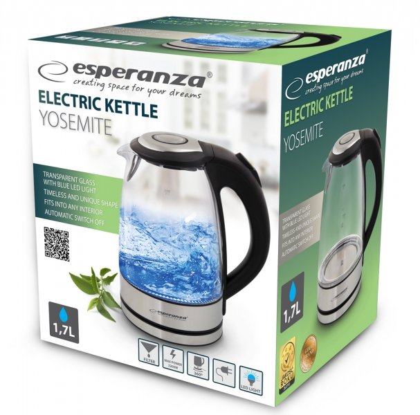 EAN 5901299915653 - Esperanza EKK012 tetera eléctrica 1,7 L 2200 W Negro, Gris, Transparente imagen 3