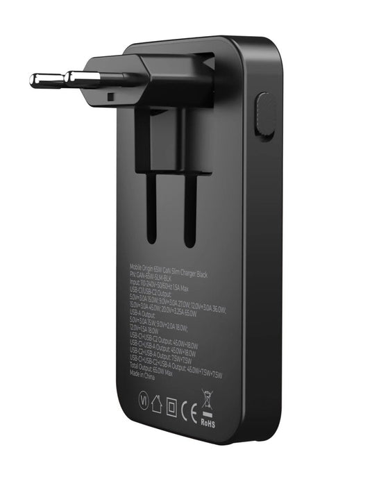 Mobile Origin 65w Gan Slim Dual Usb-C Single Usb-A Black