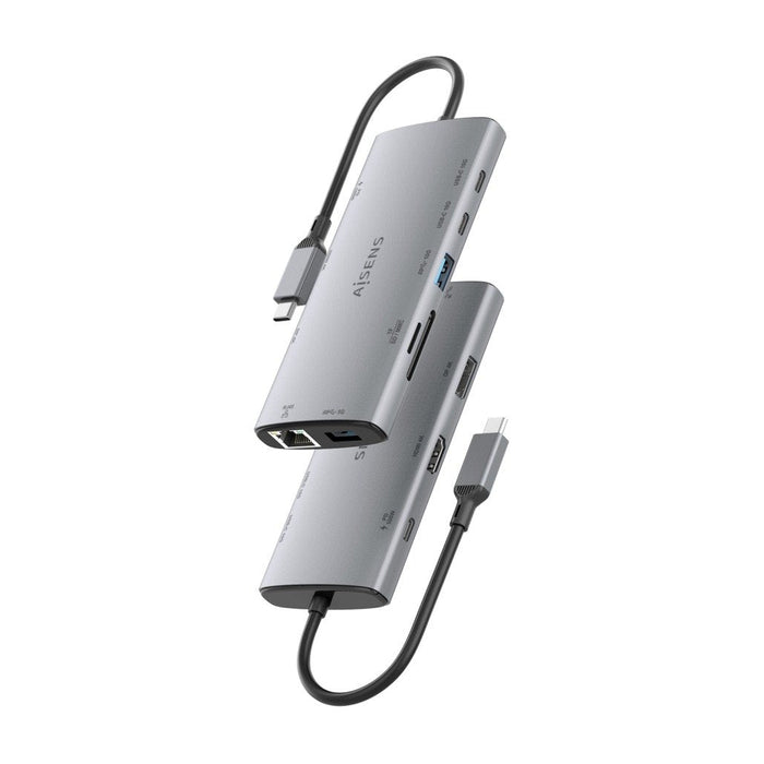 Aisens Usb-C Dock 10 En 1, Usb-C A 1xhdmi, 1xdisplayport, 1xrj45, 1xusb-A 10g, 1xusb-A 5g, 2xusb-C 10g, 1xusb-C Pd100w, 1xsd, 1xmicro Sd, Gris, 20cm