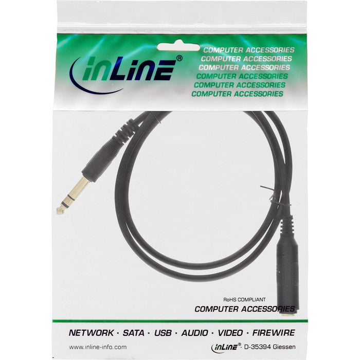 Cable De Extensión Para Auriculares Inline De 6,3 Mm Estéreo Macho A Hembra, , Negro, 1 M