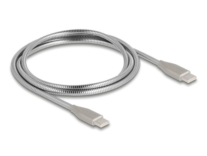 Delock Usb-C Cable Usb 2.0mit Metallmantel Usb Type-C Stecker Zu Stecker Pd 3.0 60 W 1m Silber