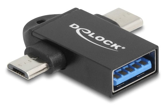 Delock Adapter Usb 10 Gbps 2 In 1 Usb-A Buchse Zu Usb Type-C Stecker + Usb Micro-B Stecker Otg