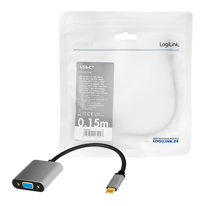 EAN 4052792062243 - LogiLink CUA0104 adaptador de cable de vídeo 0,15 m USB Tipo C VGA (D-Sub) Negro, Gris imagen 5