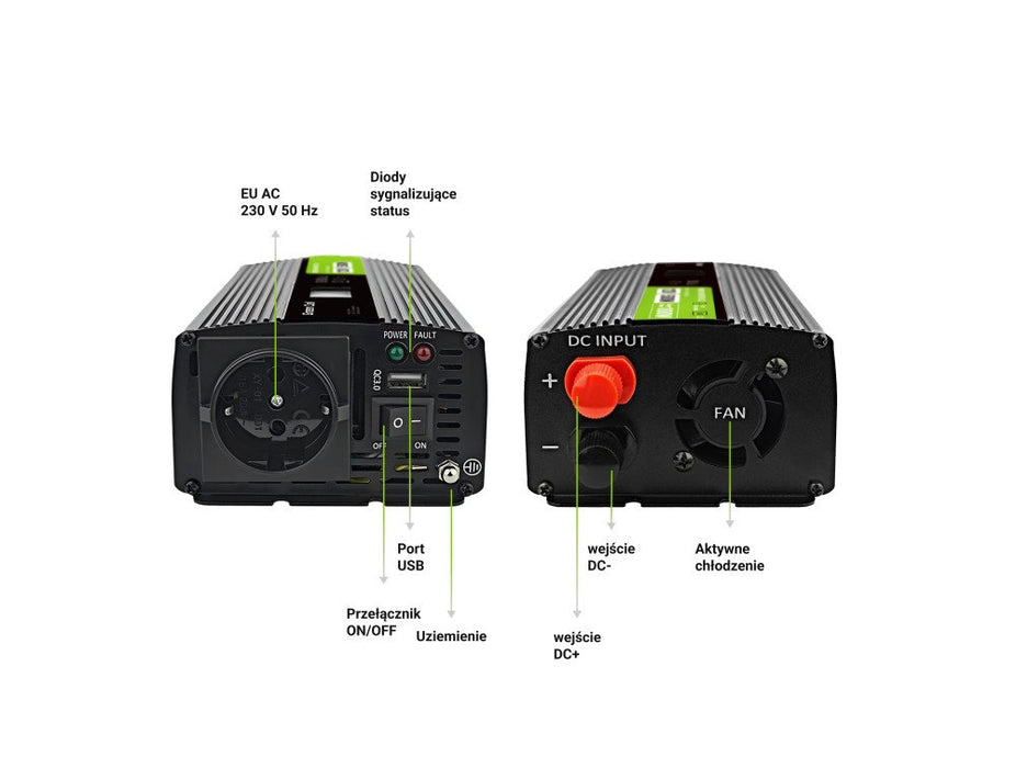 EAN 5904326374553 - Green Cell Przetwornica napicia PowerInverter LCD 12 V 500W/1000W Przetwornica samochodowa z wywietlaczem imagen 5