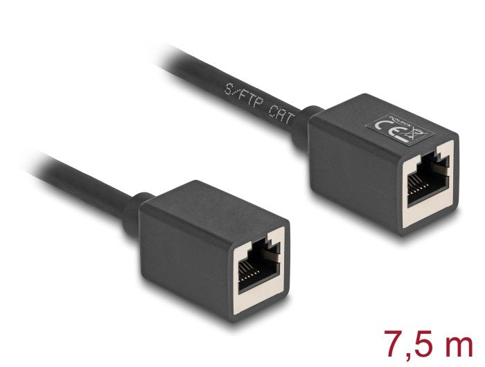 Delock Netzwerk Verlängerungscable Kupplung Rj45 Buchse Zu Rj45 Buchse Cat.6a S Ftp 7,5 M Schwarz