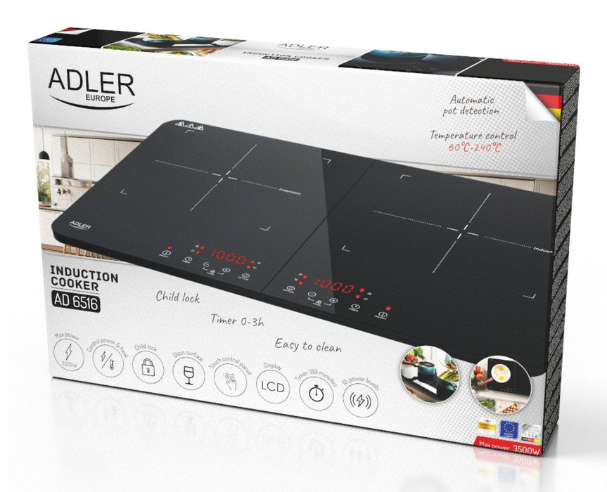 Adler Ad 6516 Double Induction Cooker, Lcd Display, 10 Power Levels, Timer