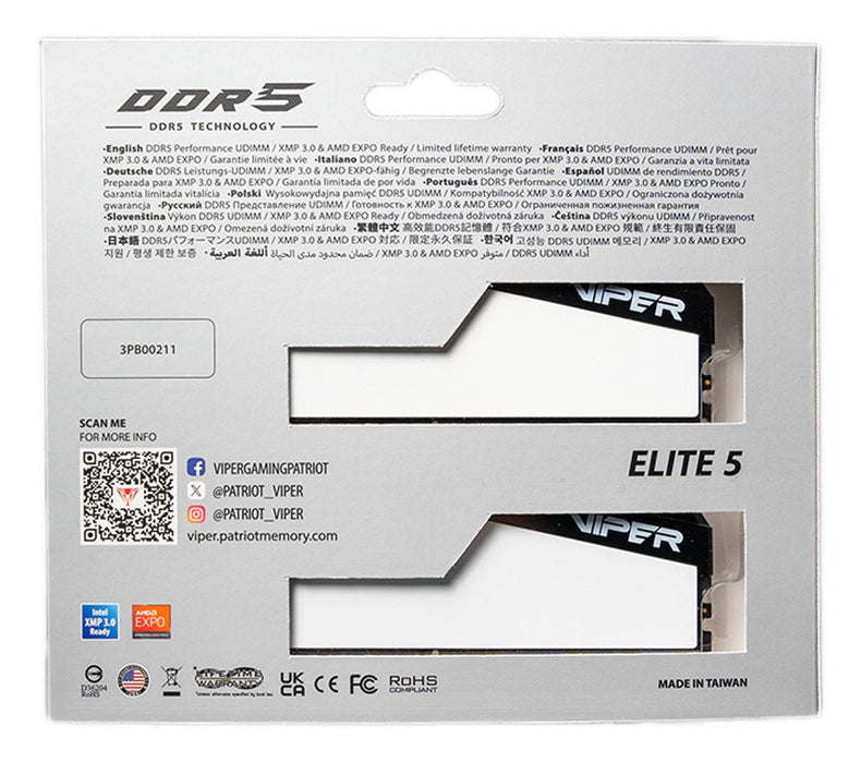 Memoria Patriot Viper Elite 5 Ddr5 32gb 2x16gb 6000mt S Blanco