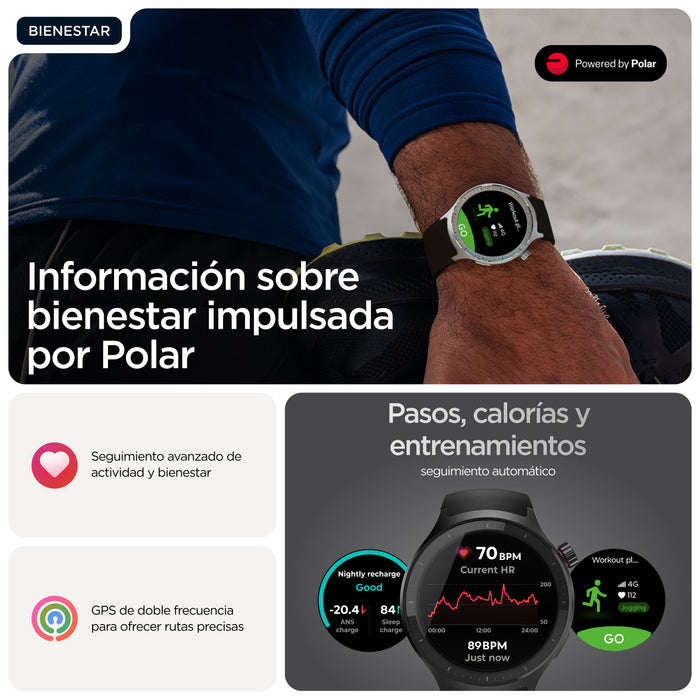 Motorola Moto Watch Negro Mate Reloj Inteligente Con Banda Silicona Pantone Volcanic Ash Pantalla Luminosa 1.4" 4 Gb Bluetooth 40 G