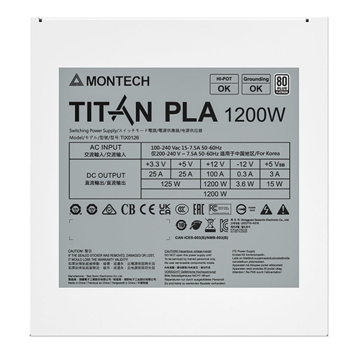 Montech Titan Pla 1200w - 80 Plus & Cybenetics Platinum Netzteil, Modular, Pcie 5.1 - 1200 Watt, Weiss