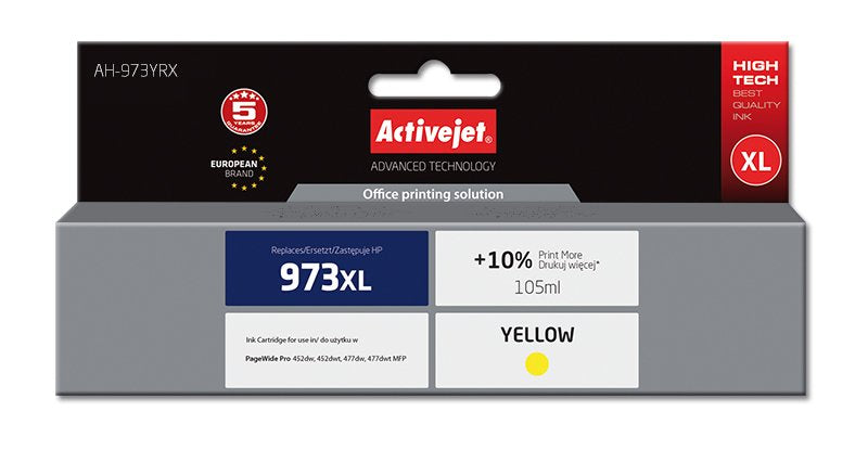 Activejet Tinta Ah-973yrx (Reemplazo Hp 973xl F6t83ae Premium 105 Ml Amarillo)