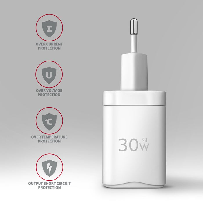 EAN 8595247907110 - Axagon ACU-PQ30W Ladegerät QC3.0.4.0/AFC/FCP/PPS/Apple+ PD USB-C 30W - weiß - USB Typ C Teléfono móvil, S imagen 5