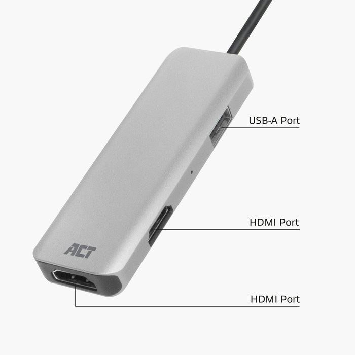 Adaptador Act Connectivity Usb C A 2 Hdmi 4k Usb A