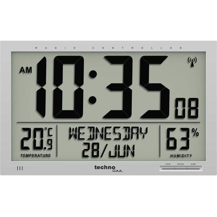 Technoline Ws 8013 Radio Reloj De Pared 369 Mm X 270 24 Plata Grande Display