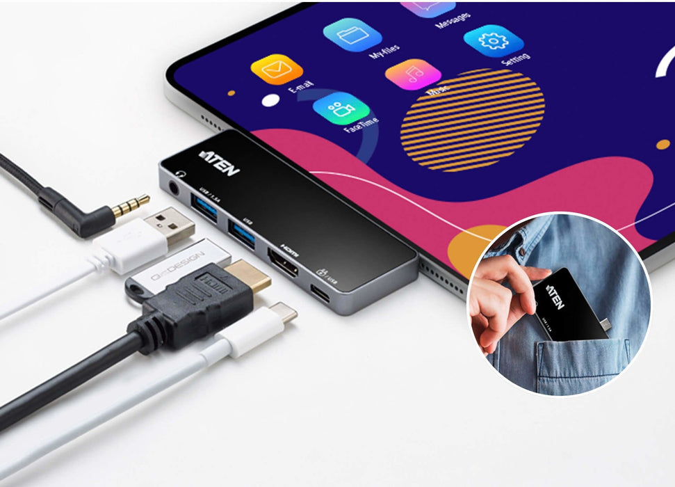 Aten Uh3238 Travel Dock 5 Usb-C Con Paso De Alimentación