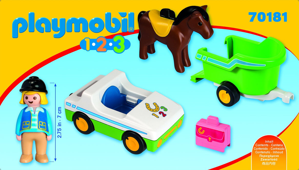 Playmobil 70181 1.2.3 Coche Con Remolque Para Caballos