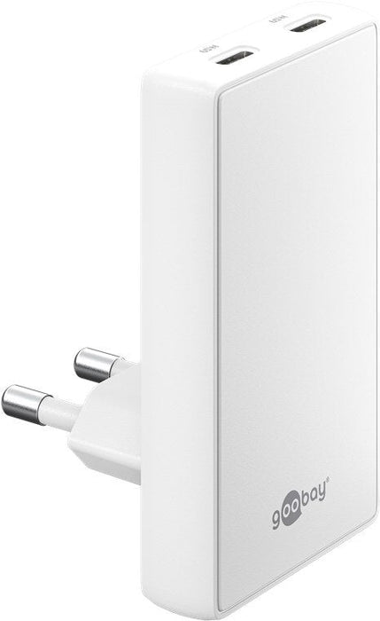 Cargador Rápido Goobay Usb-C Pd Gan 90° Dual  65 W (Blanco, 65 Watt) 75726