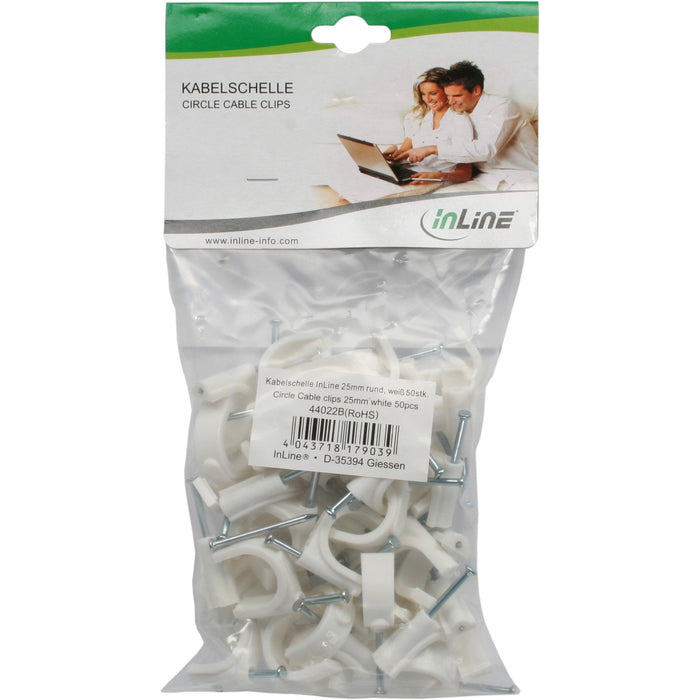 Inline 50 Uds. Pack Pinza Cable Redonda 8mm Blanco