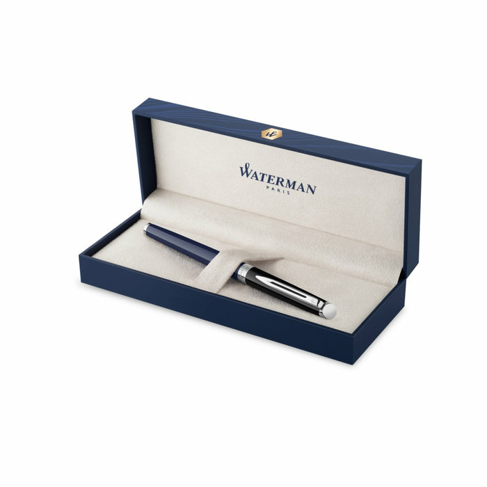 Pluma Estilográfica Waterman Hémisphère | Lacado Negro Y Azul Con Adornos De Paladio | Plumín Fino De Acero Inoxidable | Estuche De Regalo