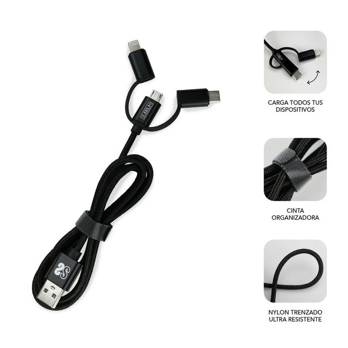 Cargador De Coche Subblim  Sub-Chg-4cc002/ 2 Usb + Cable Usb 3 En 1/ 2.4a/ Negro