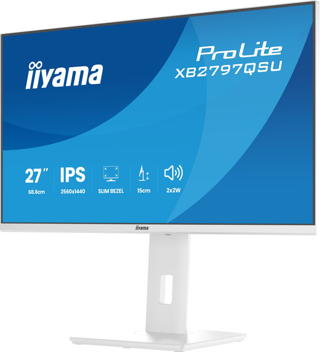 Monitor  Iiyama Prolite Xb2797qsu-W1 Led 27" 2560 X 1440 Qhd @ 75 Hz Ips 350 Cd/M² 1000:1 1 Ms 2xhdmi Displayport Altavoces Mate Blanco
