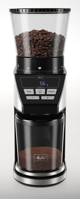 Molinillo De Café Melitta Calibra 1027-01  Eléctrico Cónico Con 39 Ajustes De Molienda, Apto Para Distintas Cafeteras, Moledor De Café Con Báscula Digital Y Pantalla Lcd, 200?G, Negro