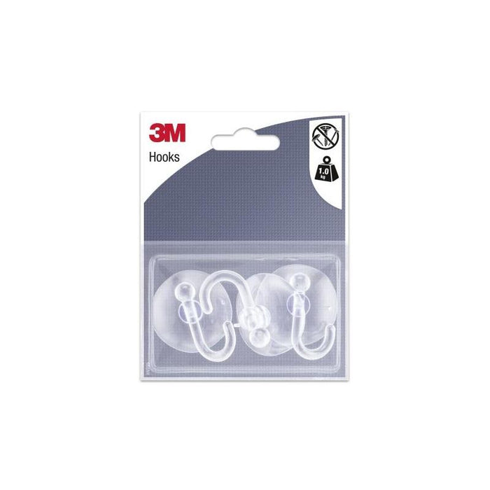 3m Pack De 3 Ganchos De Ventosa - Soporta Hasta 1kg - Transparente