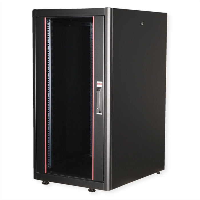 Roline 19-Zoll Netzwerkschrank Basic 22 He, 600x800 Bxt Glastr Schwarz