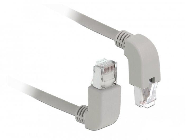 Cable De Parche De Delock Rj45 Cat.6a S/Ftp Gray, 50 Cm, Enchufes Angulados 1x Arriba, 1x Debajo 85870