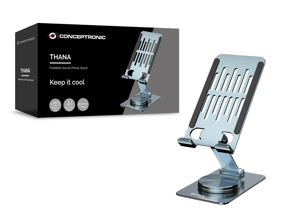 Soporte Smartphone Giratorio Y Plegable Conceptronic Thana08g Base Rotacion 360â° Altura Ajustable