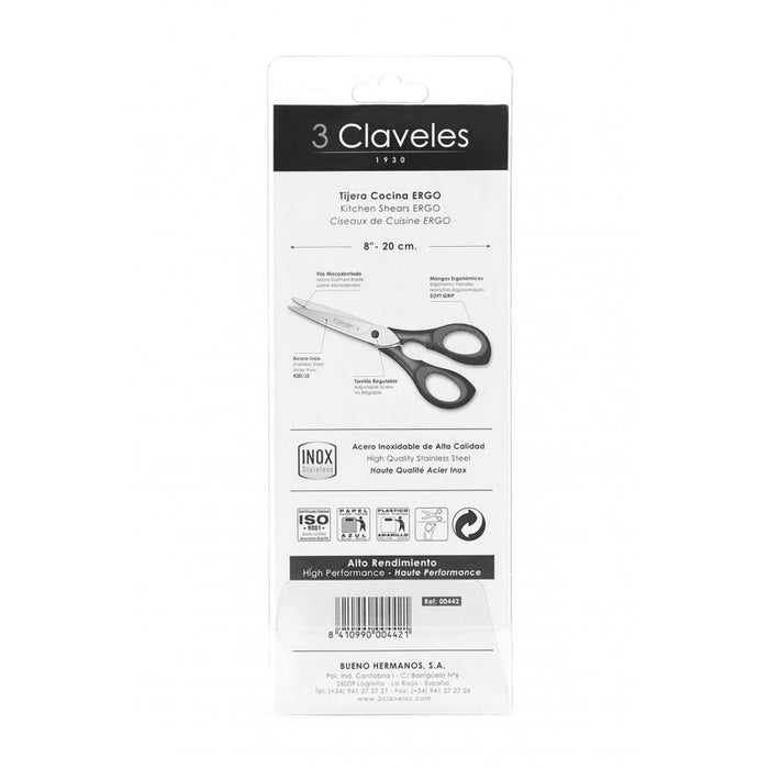 EAN 8410990004421 - 3 Claveles Ergo tijera de cocina 200 mm Negro, Azul, Acero inoxidable Universal imagen 5