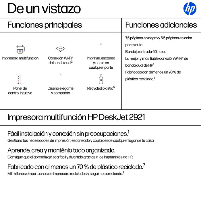 EAN 0198828789822 - HP DeskJet 2921 Inyección de tinta térmica A4 4800 x 1200 DPI 7,5 ppm Wifi imagen 3